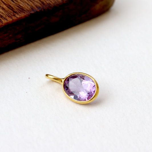 Amethyst Charm, 18k Solid Gold Charm, Natural Amethyst Charm, Gold Charm, Charm Pendant, Charm Necklace, Handmade Gold Charm, Gfit for Her