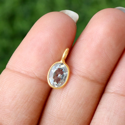 Natural Blue Topaz Charm, 18k Solid Gold Charm, AA Blue Topaz Charm, Gold Charm, Charm Pendant, Charm Necklace, Handmade Gold Charm, Gift For Her Charm