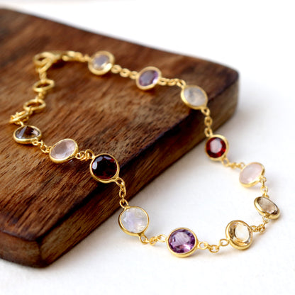 Multi Gemstone Bracelets, 18k Solid Gold Bracelets, Handmade Gold Bracelets, Gold Bracelets, Wedding Gift for Wife, Gemstone Bracelets