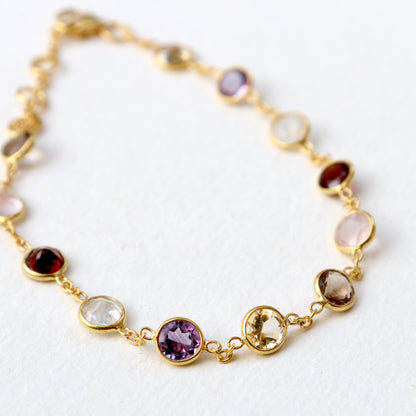 Multi Gemstone Bracelets, 18k Solid Gold Bracelets, Handmade Gold Bracelets, Gold Bracelets, Wedding Gift for Wife, Gemstone Bracelets
