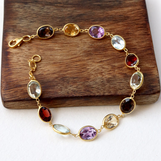 Multi Gemstone Bracelets, 18k Solid Gold Bracelets, Handmade Gold Bracelets, Gold Bracelets, Wedding Gift for Wife, Gemstone Bracelets