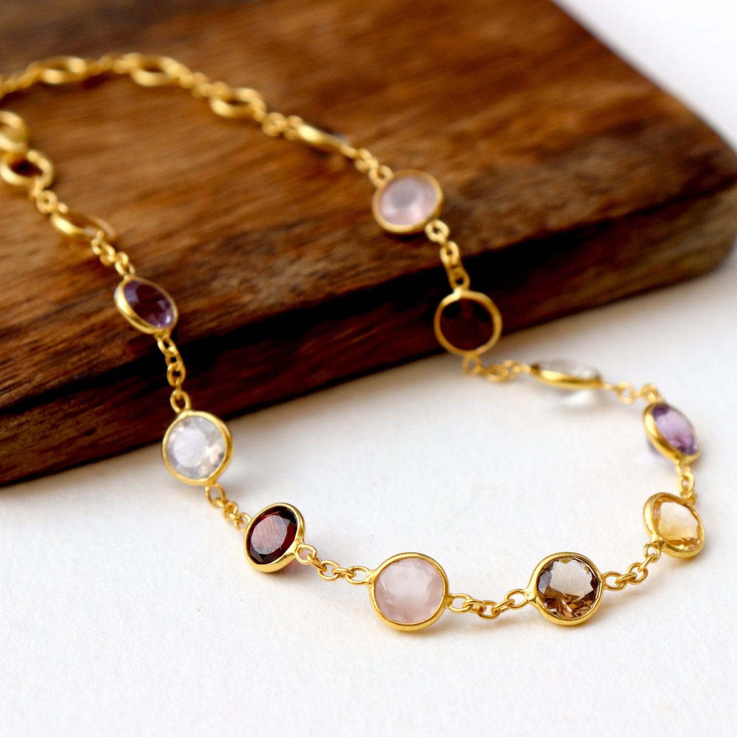 Multi Gemstone Bracelets, 18k Solid Gold Bracelets, Handmade Gold Bracelets, Gold Bracelets, Wedding Gift for Wife, Gemstone Bracelets