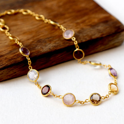 Multi Gemstone Bracelets, 18k Solid Gold Bracelets, Handmade Gold Bracelets, Gold Bracelets, Wedding Gift for Wife, Gemstone Bracelets