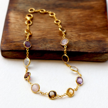 Multi Gemstone Bracelets, 18k Solid Gold Bracelets, Handmade Gold Bracelets, Gold Bracelets, Wedding Gift for Wife, Gemstone Bracelets