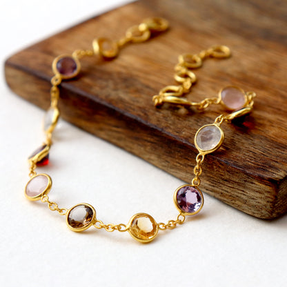 Multi Gemstone Bracelets, 18k Solid Gold Bracelets, Handmade Gold Bracelets, Gold Bracelets, Wedding Gift for Wife, Gemstone Bracelets