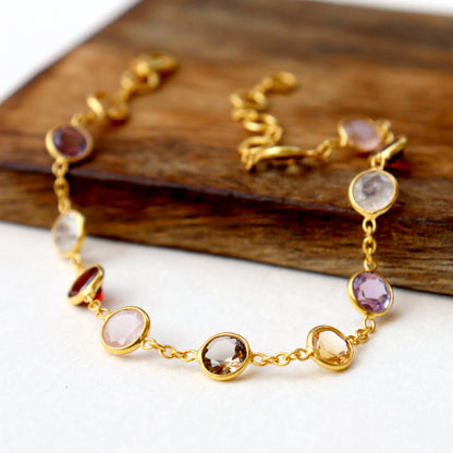 Multi Gemstone Bracelets, 18k Solid Gold Bracelets, Handmade Gold Bracelets, Gold Bracelets, Wedding Gift for Wife, Gemstone Bracelets