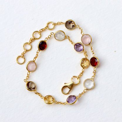 Multi Gemstone Bracelets, 18k Solid Gold Bracelets, Handmade Gold Bracelets, Gold Bracelets, Wedding Gift for Wife, Gemstone Bracelets