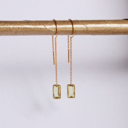 Natural Lemon Topaz Solid 18k Gold Earring, Handmade Gold Earring, Minimalist Hanging Earring, Thread Earring, Gift for Her