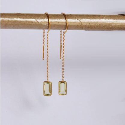 Natural Lemon Topaz Solid 18k Gold Earring, Handmade Gold Earring, Minimalist Hanging Earring, Thread Earring, Gift for Her