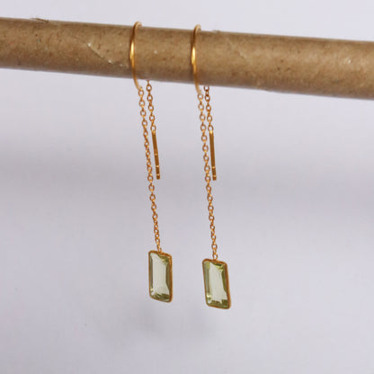 Natural Lemon Topaz Solid 18k Gold Earring, Handmade Gold Earring, Minimalist Hanging Earring, Thread Earring, Gift for Her