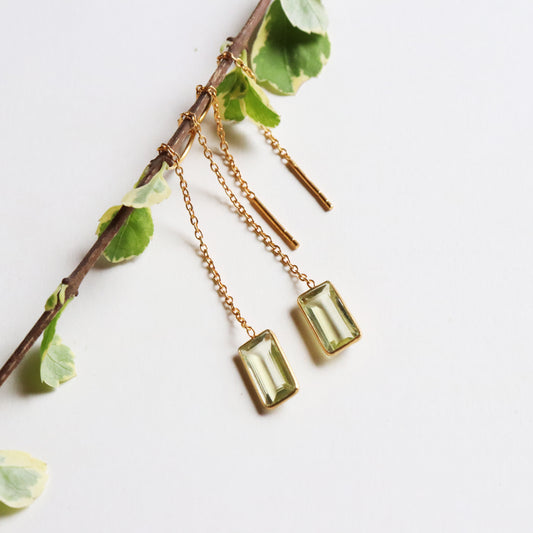 Natural Lemon Topaz Solid 18k Gold Earring, Handmade Gold Earring, Minimalist Hanging Earring, Thread Earring, Gift for Her