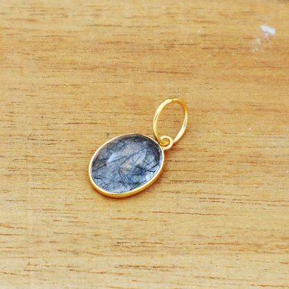 Black Rutile Charm, 18k Solid Gold Charm, Natural Tourmalated Quartz Charm, Gold Charm, Charm Pendant, Charm Necklace, Handmade Charms