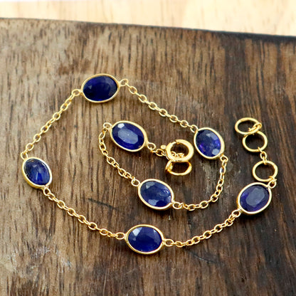 Sapphire Bracelets, 18k Solid Gold Bracelets, Handmade Gold Bracelets, Gold Bracelets, Wedding Gift for Wife, Gemstone Bracelets