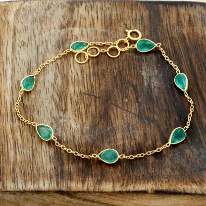 Emerald Bracelets, 18k Solid Gold Bracelets, Handmade Gold Bracelets, Gold Bracelets, Wedding Gift for Wife, Gemstone Bracelets