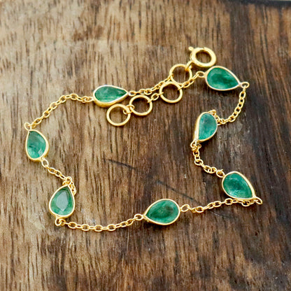 Emerald Bracelets, 18k Solid Gold Bracelets, Handmade Gold Bracelets, Gold Bracelets, Wedding Gift for Wife, Gemstone Bracelets