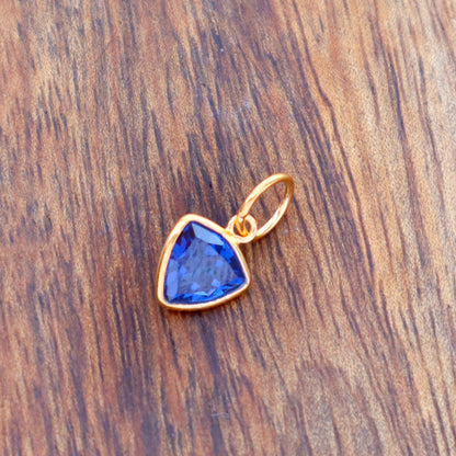 Sapphire Charm, 18k Solid Gold Charm, Lab Created Sapphire Charm, Gold Charm, Charm Pendant, Charm Necklace, Handmade Gold Charm