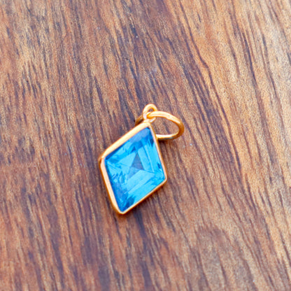 Blue Topaz Charm, 18k Solid Gold Charm, Blue Topaz Charm, Gold Charm, Charm Pendant, Charm Necklace, Handmade Gold Charm