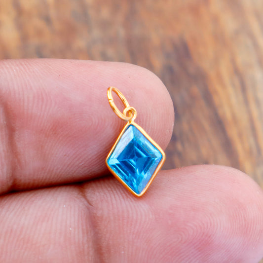 Blue Topaz Charm, 18k Solid Gold Charm, Blue Topaz Charm, Gold Charm, Charm Pendant, Charm Necklace, Handmade Gold Charm