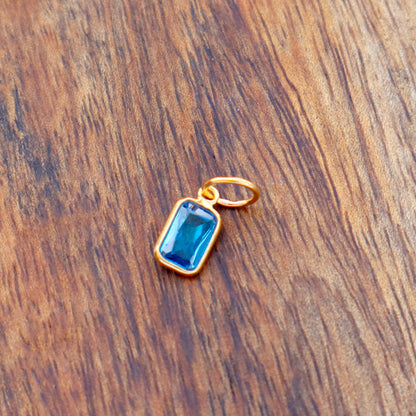 AA London Blue Topaz Charm, 18k Solid Gold Charm, Handmade Gold Charm, Charms Necklace, Lab Created London Blue Topaz Charm, Gift for Her