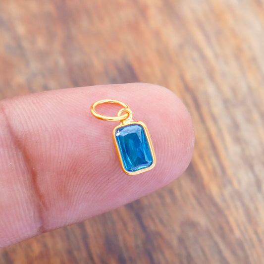 AA London Blue Topaz Charm, 18k Solid Gold Charm, Handmade Gold Charm, Charms Necklace, Lab Created London Blue Topaz Charm, Gift for Her