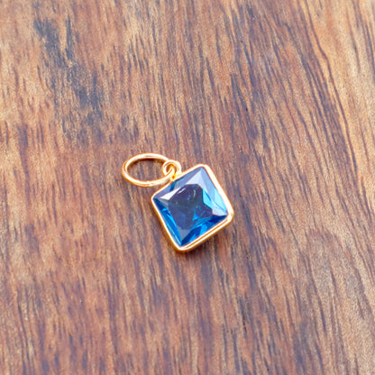 Blue Topaz Charm, 18k Solid Gold Charm, Lab created Blue Topaz Charm, Gold Charm, Charm Pendant, Charm Necklace, Handmade Gold Charm