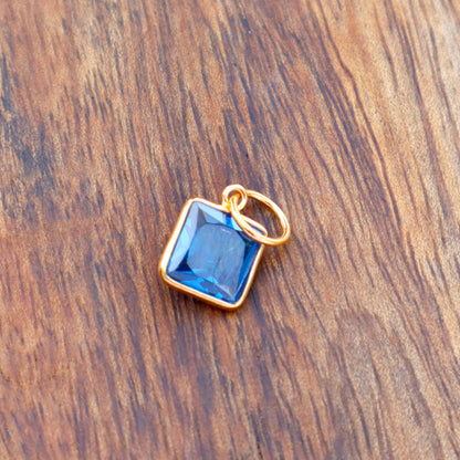Blue Topaz Charm, 18k Solid Gold Charm, Lab created Blue Topaz Charm, Gold Charm, Charm Pendant, Charm Necklace, Handmade Gold Charm