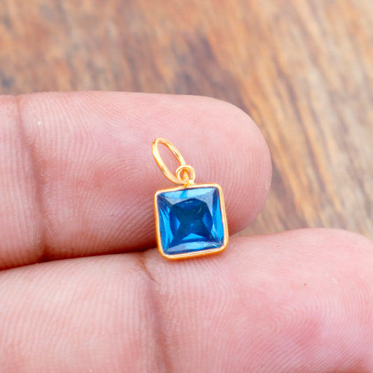 Blue Topaz Charm, 18k Solid Gold Charm, Lab created Blue Topaz Charm, Gold Charm, Charm Pendant, Charm Necklace, Handmade Gold Charm