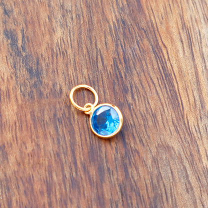 Blue Topaz Charm, 18k Solid Gold Charm, Lab created Blue Topaz Charm, Gold Charm, Charm Pendant, Charm Necklace, Handmade Gold Charm