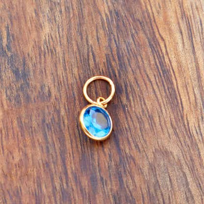 Blue Topaz Charm, 18k Solid Gold Charm, Lab created Blue Topaz Charm, Gold Charm, Charm Pendant, Charm Necklace, Handmade Gold Charm