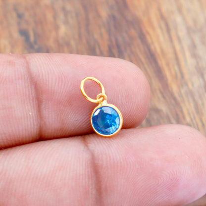 Blue Topaz Charm, 18k Solid Gold Charm, Lab created Blue Topaz Charm, Gold Charm, Charm Pendant, Charm Necklace, Handmade Gold Charm