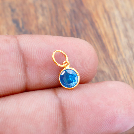 Blue Topaz Charm, 18k Solid Gold Charm, Lab created Blue Topaz Charm, Gold Charm, Charm Pendant, Charm Necklace, Handmade Gold Charm