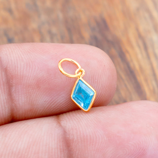 Blue Topaz Charm, 18k Solid Gold Charm, Lab created Blue Topaz Charm, Gold Charm, Charm Pendant, Charm Necklace, Handmade Gold Charm