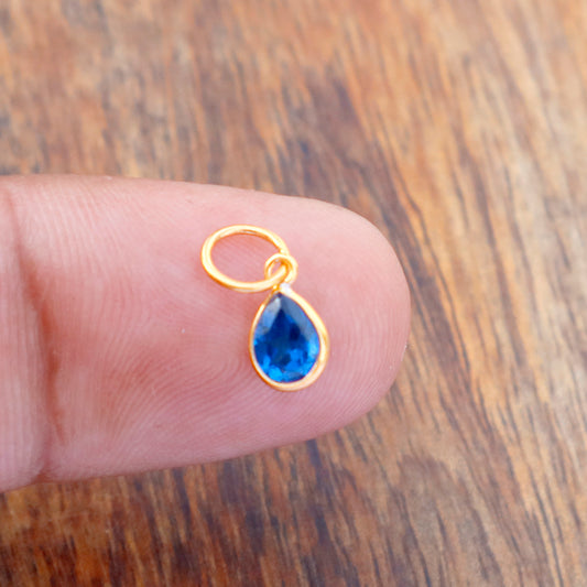 Lab Created Sapphire charm 18k Solid Gold Charm, Handmade Gold Charm, Charm Pendant, Charms Necklace, Sapphire Charms, Minimalist Pendant