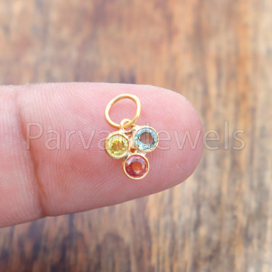Natural Multi Sapphire Charm, 18k Solid Gold Charm, Multi Sapphire Charm, Gold Charm, Charm Pendant, Charm Necklace, Handmade Gold Charm