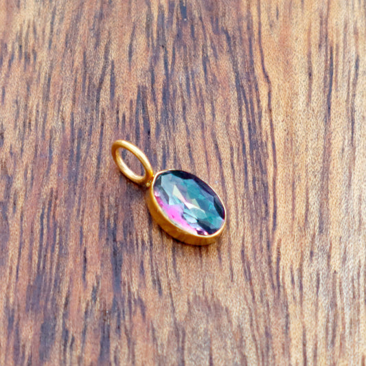 Mystic Topaz Charm, 18k Solid Gold Charm, Mystic Topaz Gold Charm, Gold Charm, Charm Pendant, Charm Necklace, Handmade Gold Charm, Christmas Gift Charm, Gift For Mom Charm, Gift For Her Charm