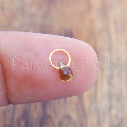 Brown Sapphire Charm, 18k Solid Gold Charm, Teardrop Brown Sapphire Charm, Gold Charm, Charm Pendant, Charm Necklace, Handmade Gold Charm