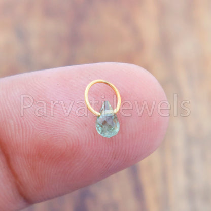 Green Sapphire Charm, 18k Solid Gold Charm, Teardrop Green Sapphire Charm, Gold Charm, Charm Pendant, Charm Necklace, Handmade Gold Charm
