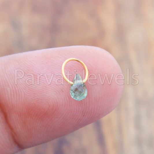 Green Sapphire Charm, 18k Solid Gold Charm, Teardrop Green Sapphire Charm, Gold Charm, Charm Pendant, Charm Necklace, Handmade Gold Charm