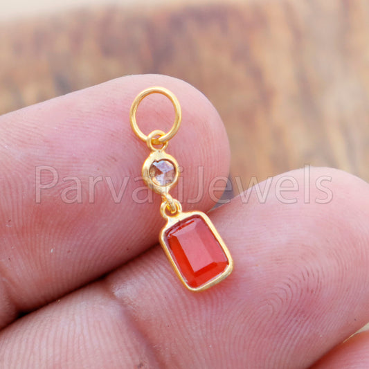 Natural Carnelian & Natural Rose Cut Diamond Charm, 18k Solid Gold Charm, Carnelian Charm, Gold Charm, Necklace, MOTIVATION STONE, 18K GOLD