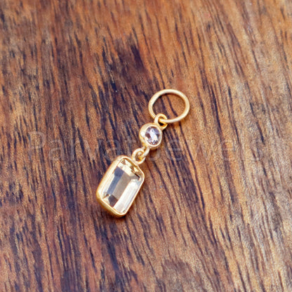 Natural Citrine & Natural Rose Cut Diamond Charm, 18k Solid Gold Charm, Citrine Charm, Gold Charm Healing Stone, NOVEMBER BIRTHSTONE, 18K GOLD EARRINGS