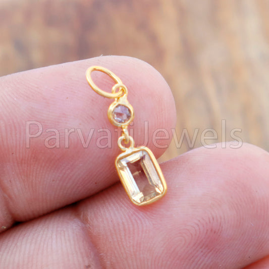 Natural Citrine & Natural Rose Cut Diamond Charm, 18k Solid Gold Charm, Citrine Charm, Gold Charm Healing Stone, NOVEMBER BIRTHSTONE, 18K GOLD EARRINGS