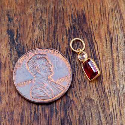 Garnet & Rose Cut Diamond Charm, 18k Solid Gold Charm, Garnet Charm, Gold Charm, Gold Charm Pendant, Charm Necklace, JANUARY Birth Stone