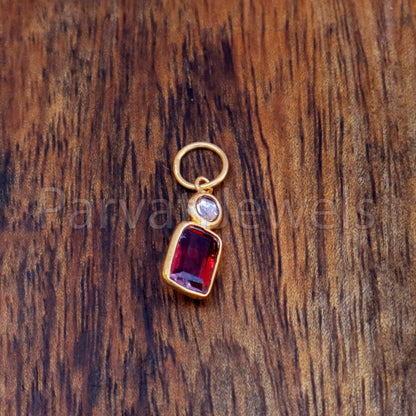 Garnet & Rose Cut Diamond Charm, 18k Solid Gold Charm, Garnet Charm, Gold Charm, Gold Charm Pendant, Charm Necklace, JANUARY Birth Stone