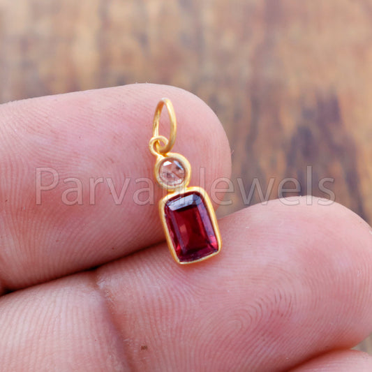 Garnet & Rose Cut Diamond Charm, 18k Solid Gold Charm, Garnet Charm, Gold Charm, Gold Charm Pendant, Charm Necklace, JANUARY Birth Stone