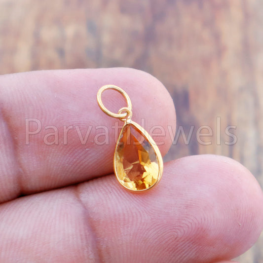 Citrine Charm, 18k Solid Gold Charm, Natural Citrine Charm, Gold Charm, Charm Pendant, Charm Necklace, Handmade Gold Charm