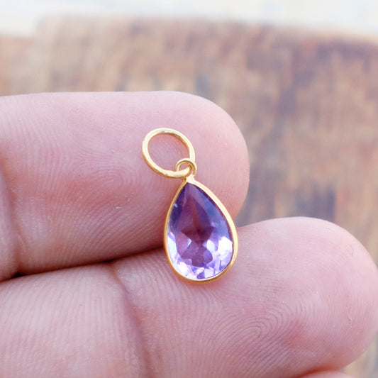 Natural Amethyst Charm, 18k Solid Gold Charm, Natural Amethyst Charm, Gold Charm, Charm Pendant, Charm Necklace, Handmade Gold Charm, Gift for Her