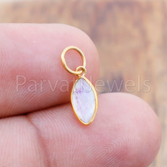 Natural Blue Rainbow Moonstone Charm, 18k Solid Gold Charm, Natural Moonstone Charm, Gold Charm, Charm Pendant, Charm Necklace, Handmade Gold Charm