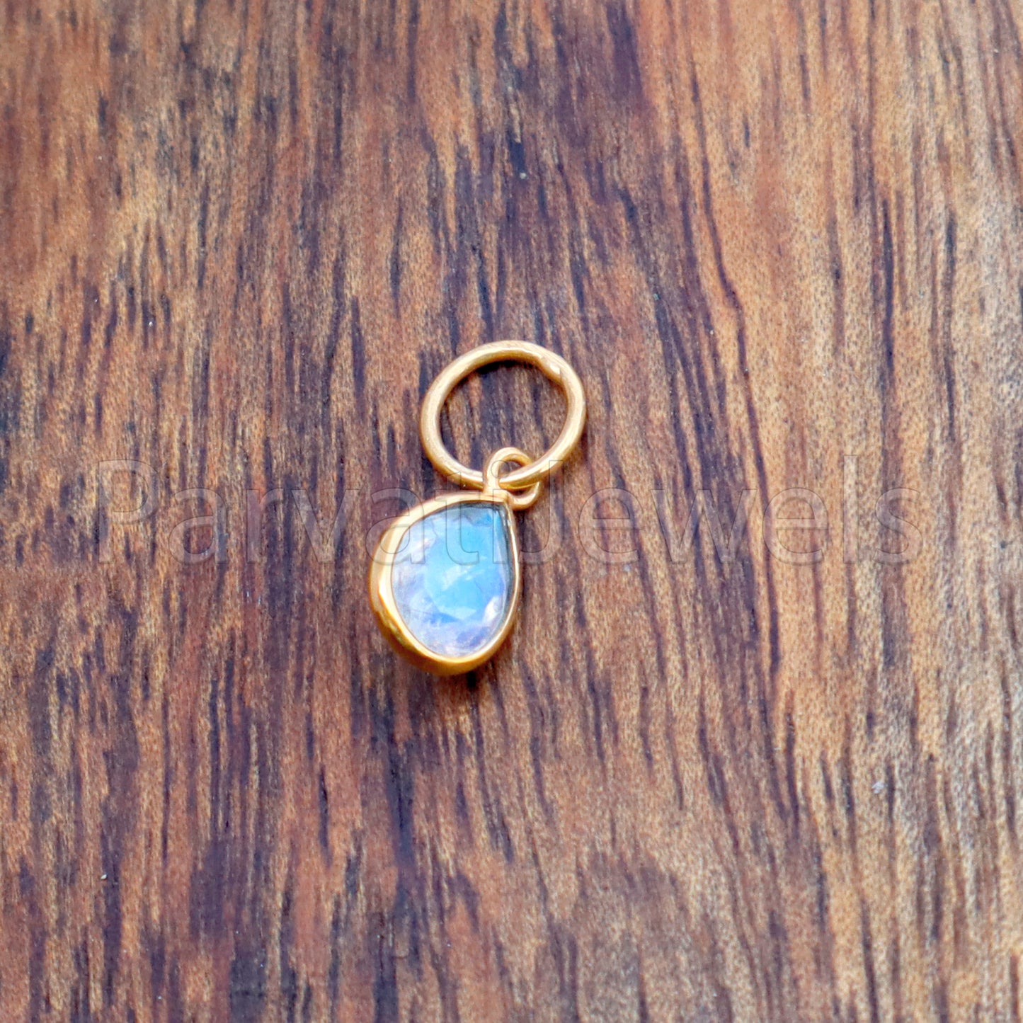 Natural Blue Rainbow Moonstone Charm, 18k Solid Gold Charm, Natural Moonstone Charm, Gold Charm, Charm Pendant, Charm Necklace, Handmade Gold Charm