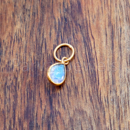 Natural Blue Rainbow Moonstone Charm, 18k Solid Gold Charm, Natural Moonstone Charm, Gold Charm, Charm Pendant, Charm Necklace, Handmade Gold Charm
