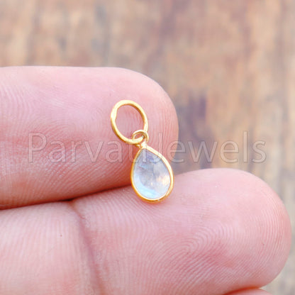 Natural Blue Rainbow Moonstone Charm, 18k Solid Gold Charm, Natural Moonstone Charm, Gold Charm, Charm Pendant, Charm Necklace, Handmade Gold Charm